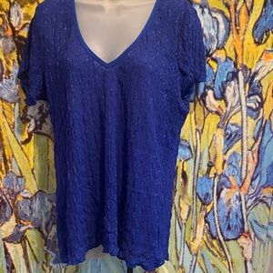 🌸Moda International, Vibrant Blue, V-Neck, Short Sleeve Top in XL